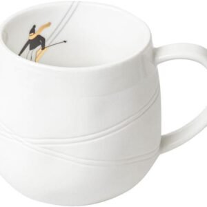 Mok skiën sneeuwdag zwart goud winterliefhebbers geglazuurd porselein cadeau elegant tintje sneeuwdagmotief fijne groeven ochtend warme chocolademelk piste uniek stijlvolle collectie