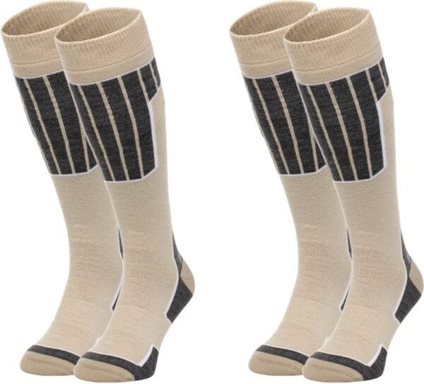 NOMAD® Skisokken Essential 2-Pack | 35/38 Beige | Warme sokken Dames / Heren | Lange Huissokken / Wandelen / Sporten | Knie Kousen | Goede vochtafvoer