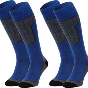NOMAD® Skisokken Essential 2-Pack | 35/38 Blauw | Warme sokken Dames / Heren | Lange Huissokken / Wandelen / Sporten | Knie Kousen | Goede vochtafvoer
