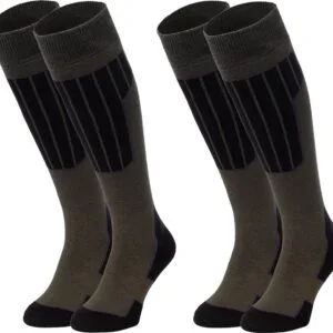 NOMAD® Skisokken Essential 2-Pack | 35/38 Donkergroen | Warme sokken Dames / Heren | Lange Huissokken / Wandelen / Sporten | Knie Kousen | Goede vochtafvoer
