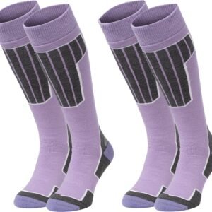 NOMAD® Skisokken Essential 2-Pack | 35/38 Lila | Warme sokken Dames / Heren | Lange Huissokken / Wandelen / Sporten | Knie Kousen | Goede vochtafvoer
