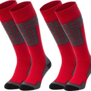 NOMAD® Skisokken Essential 2-Pack | 35/38 Rood | Warme sokken Dames / Heren | Lange Huissokken / Wandelen / Sporten | Knie Kousen | Goede vochtafvoer
