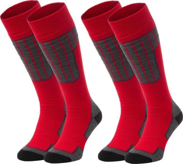 NOMAD® Skisokken Essential 2-Pack | 35/38 Rood | Warme sokken Dames / Heren | Lange Huissokken / Wandelen / Sporten | Knie Kousen | Goede vochtafvoer