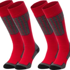 NOMAD® Skisokken Essential 2-Pack | 39/42 Rood | Warme sokken Dames / Heren | Lange Huissokken / Wandelen / Sporten | Knie Kousen | Goede vochtafvoer