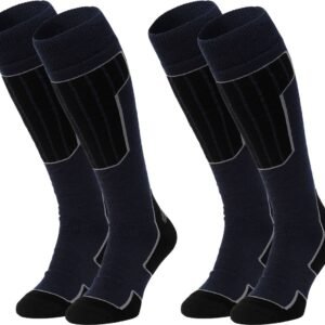 NOMAD® Skisokken Essential 2-Pack | 43/46 Donkerblauw | Warme sokken Dames / Heren | Lange Huissokken / Wandelen / Sporten | Knie Kousen | Goede vochtafvoer