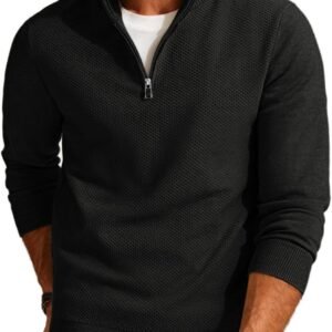 PJ PAUL JONES Gebreide trui voor heren, troyer, pullover met 1/4 rits, fijn gebreide wintertrui, lange mouwen, getextureerde trui met opstaande kraag