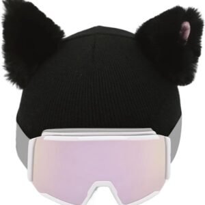 Pluche Hoofddeksel - Skihelm Cover - Wintersport Bescherming - Decoratieve Kattenoren - Gemiddelde Grootte - Zwart