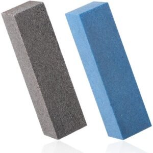 Schuurstenen Set van 2 - Rubberen Gummy Schuurstenen - Snowboard/Ski Tuningstenen - Grijs Korrel 60/Blauw Korrel 240 - 5,9 x 1,5 x 1,5 cm - Voor het Verwijderen van Bramen - Ski Slijpsteen