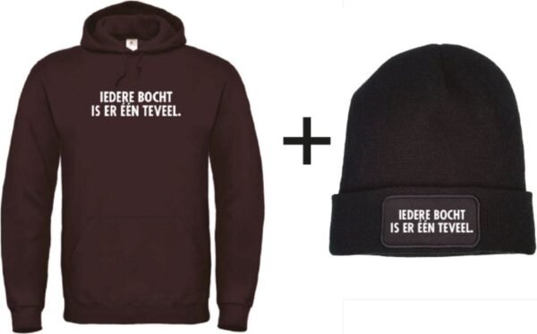 Set wintersport hoodie zwart S + muts - Iedere bocht is er één teveel - soBAD. | Foute apres ski outfit | kleding | verkleedkleren | wintersport beanie | wintersporttruien | wintersport dames en heren