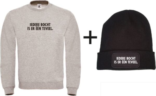 Set wintersport sweater grijs XXL + muts - Iedere bocht is er één teveel - soBAD. | Foute apres ski outfit | kleding | verkleedkleren | wintersport beanie | wintersporttruien | wintersport dames en heren