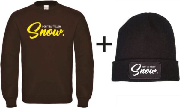 Set wintersport sweater zwart L + muts - Don't eat yellow snow - soBAD. | Foute apres ski outfit | kleding | verkleedkleren | wintersport beanie | wintersporttruien | wintersport dames en heren
