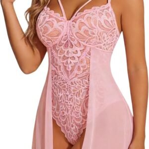 Sexy Babydoll Bodysuits Lingerie Vrouwen Transparante Mesh Shirt Kant Mini Jurk Slip V-hals Nachtkleding Teddy Ondergoed Backless Zachte Nachthemd Ondeugende Pyjama
