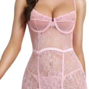 Sexy lingerieset voor dames, kanten body met beugel en tanga, ondergoedset met kousenbanden
