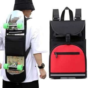 Skateboard Rugzak - Skateboard Tas - Veilig Vervoer - Verstelbare Banden - Tot 40 Inch - Rood Gestreept