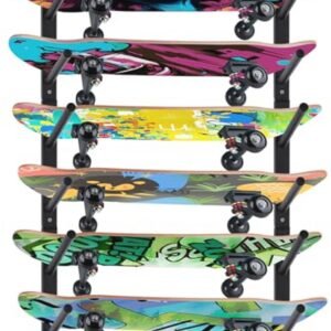 Skateboard wandhouder voor snowboard en ski - horizontaal wandrek voor longboard en skateboard - 6 lagen zwart