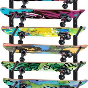 Skateboard wandhouder voor snowboard en ski - horizontaal wandrek voor longboard en skateboard - 6 lagen zwart