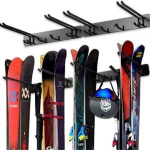 Ski Opslag Rack - Snowboard Organizer - Garage Opslag - Rubberen Haken - 8 Paar Ski's - Zwart