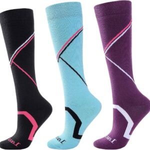Ski Sokken - Wintersokken Thermosokken - Wintersport Comfort - Voorkomt Wrijving - 3 Paar - Rood Roze Lichtblauw