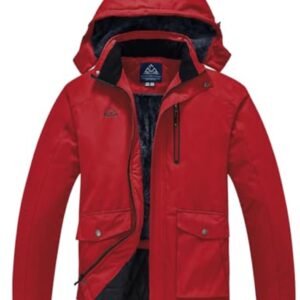 Ski-jack voor heren, warm en waterdicht, fleecejack, winterjas, outdoorjas, met afneembare capuchon, rood, XXL