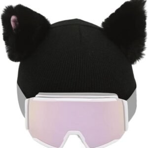 Skihelm Kattenoren - Helm Accessoire - Winterse Sporten - Pluche Flanellen - Universele Pasvorm - Zwart