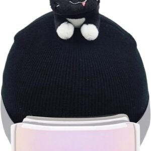 Skihelmhoes Kat - Dierenhelmhoes - Winterse Sporten - Handgemaakt Ontwerp - Universele Pasvorm - Zwart
