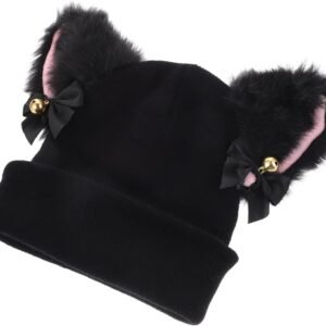 Skihelmhoes - Winter Decoratie - Skiën Buiten - Cartoon Kattenoren - 33 x 17 cm - Zwart