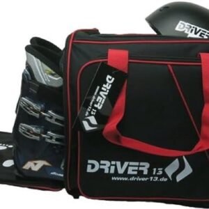 Skilaarsrugzak met helmvak, zwart-rood