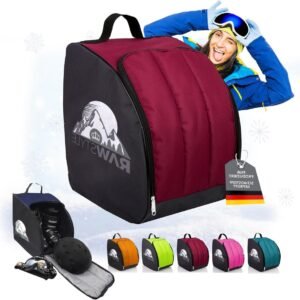 Skischoentas Rugzak - Laarzentas Skihelm - Wintersport Gear Opslag - Waterdicht Cordura Weefsel - 40x42x30 cm - Zwart Bordeaux