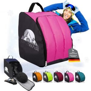 Skischoentas Rugzak - Skilaarzentas Bootbag - Wintersport Gear Opslag - Waterdicht Cordura Materiaal - 40x42x30 cm - Zwart-Roze