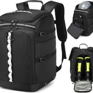 Skischoentas met helmvak en 50 liter capaciteit voor ski- en schaatsuitrusting