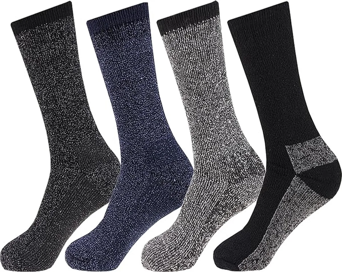 Skisokken HQ 4-Pack | 40/44 Zwart / Grijs | Warme sokken Heren | Lange Huissokken / Wandelen / Sporten | Goede vochtafvoer.
