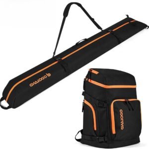 Skitassen en Rugzak Set - Skiuitrusting Tas - Wintersport Transport - Gewatteerde Bescherming - Ski tot 200cm 50L - Zwart Oranje