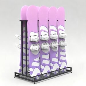 Snowboard Opbergrek - Skihouder Display - Wintersport Uirusting Opbergen - Vrijstaand Systeem Met Wielen - 124cm Breed - Zwart