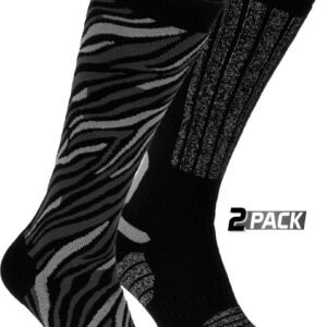 Starling Skisokken Dames - 2-pack - Maat 39/42 - Zwart - Effen/Tijgerprint