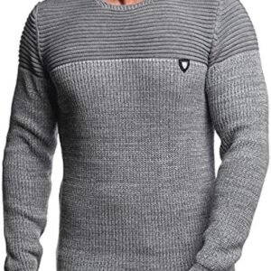 Stijlvolle gebreide heren trui met ronde hals en logopatch | Warme wintertrui voor heren | Basic sweater met lange mouwen