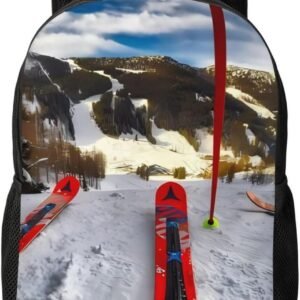 Student Rugzak - Schooltas Boekentas - Dagelijks Gebruik - Winter Skiën Print - 30 x 41 cm - Zwart