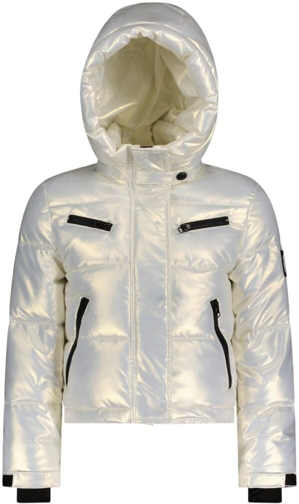 Super Rebel Spicy Girls Metallic Hooded Ski Jacket Winter White