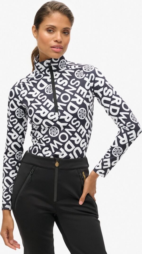 Superdry SKI BASE LAYER HALF ZIP TOP Dames Wintersportpully - Superdry Monogram Black - Maat XS