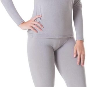 Thermisch ondergoed voor dames - Basislaag met lange mouwen shirt en legging voor skiën en extreme kou - Heather Grey - Maat S