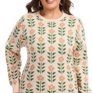 Trui Dames Plus Size Winter Warm Jacquard Gebreide Pullover Oversize Lange Mouw Ronde Hals Grote Maten