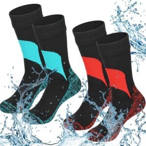 Ulisem - Waterdichte sokken - 2 paar - unisex voor mannen en vrouwen - warm winddicht - voor skiën wandelen vissen kamperen hardlopen - zacht elastisch ademend - van microvezel en nylon - machinewasbaar tot 40°C - buitensport sokken - XL - BlauwRood