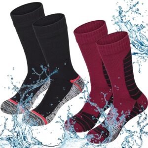 Ulisem - Waterdichte sokken - 2 paar - unisex voor mannen en vrouwen - warm winddicht - voor skiën wandelen vissen kamperen hardlopen - zacht elastisch ademend - van microvezel en nylon - machinewasbaar tot 40°C - buitensport sokken - S - ZwartRood