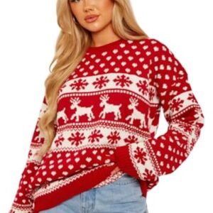 Unisex Gebreide Kersttrui met Rendier en Sneeuwvlok