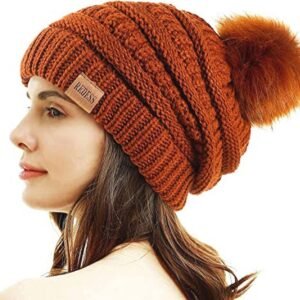 Vrouwen Winter Pom Pom Beanie Hoed met Warm Fleece Gevoerd, Dikke Slouchy Sneeuw Gebreide Chunky Baggy Schedel Ski Cap