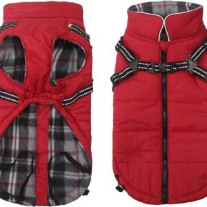 Warm Winter Jacket voor Honden, Waterdichte Buitenkleding met Harnas en Leash, Ideaal voor Herfst en Winter voor Kleine en Middelgrote Honden - Rood - M