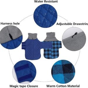 Warm Winterjacket voor Teckels, Waterdicht en Winddicht, Hoog Nekontwerp met Touwgaatjes voor Kleine Honden - Blauw - Maat L