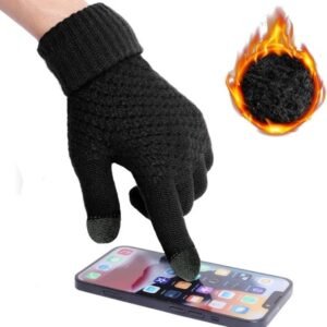 Warm gebreide winterhandschoenen met dikke fleece en elastische manchetten voor buitensporten in de winter