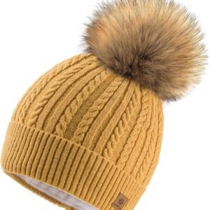 Warme Gebreide Dames Muts met Pompon en Fleece Voering voor Winter en Skiën