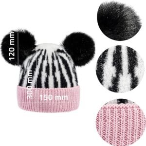 Warme Gebreide Wintermuts Dames en Meisjes met Dubbele Pompon - Ideaal voor Skiën en Snowboarden