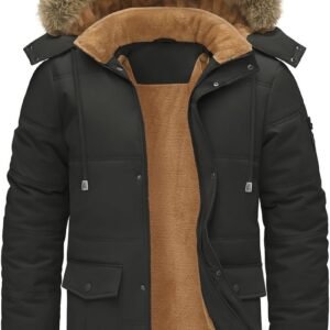Warme Waterafstotende Fleece Gevoerde Ski-Jas voor Heren - Thermische Outdoor Parka met Afneembare Capuchon